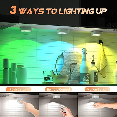 Miniatura 3 de Luz de Escalón Inalámbrica Recargable Luces de Disco con Estación de Carga, Luz de Disco con Sensor de Movimiento RGB Bajo Iluminación de Gabinete