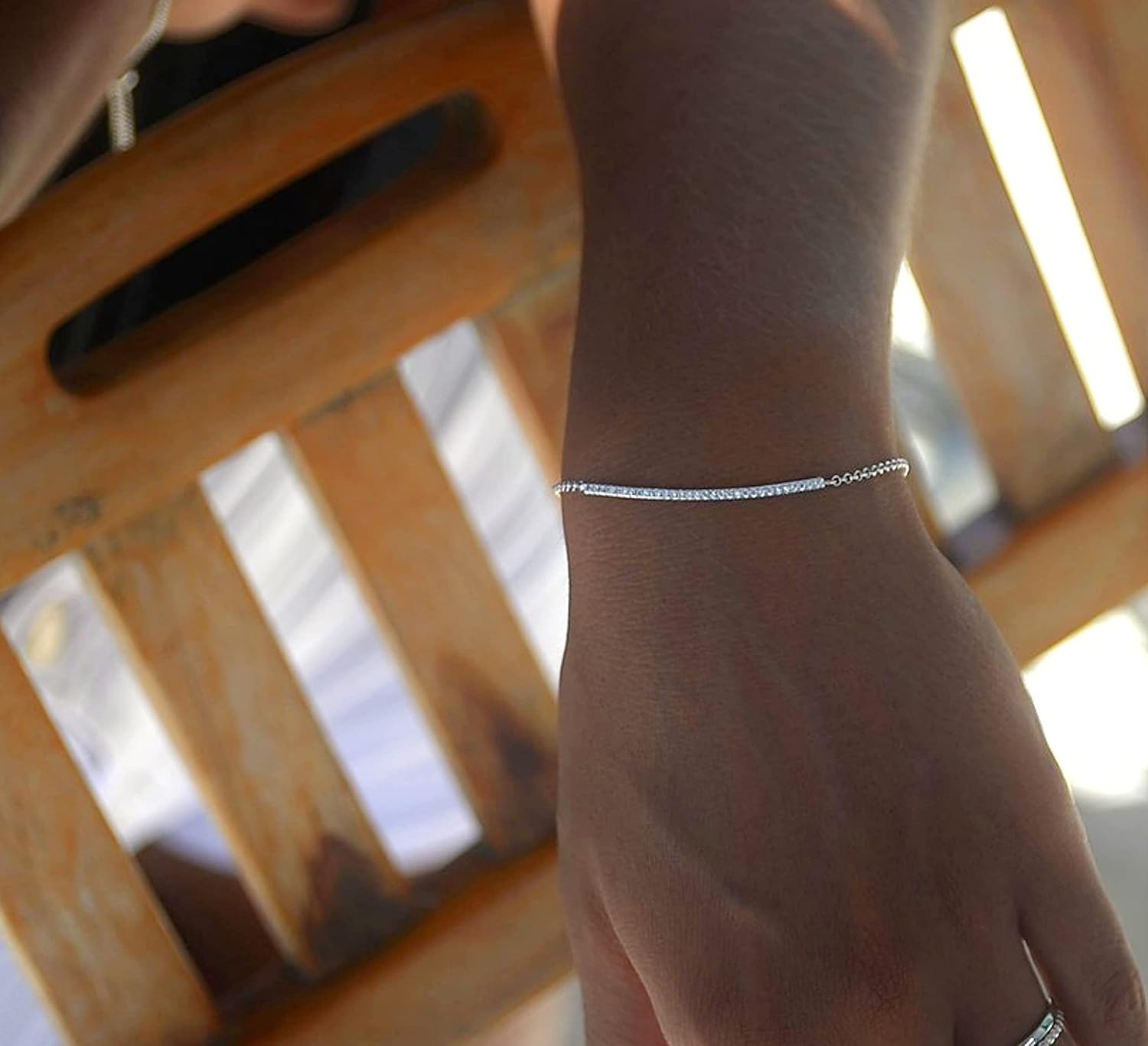 18K Gold Plated Bar Bracelet, Classical Cubic Zircon Bar Bracelet for Women Jewelry Birthday Gift Chain Adjuatable Long Slider - Image 4