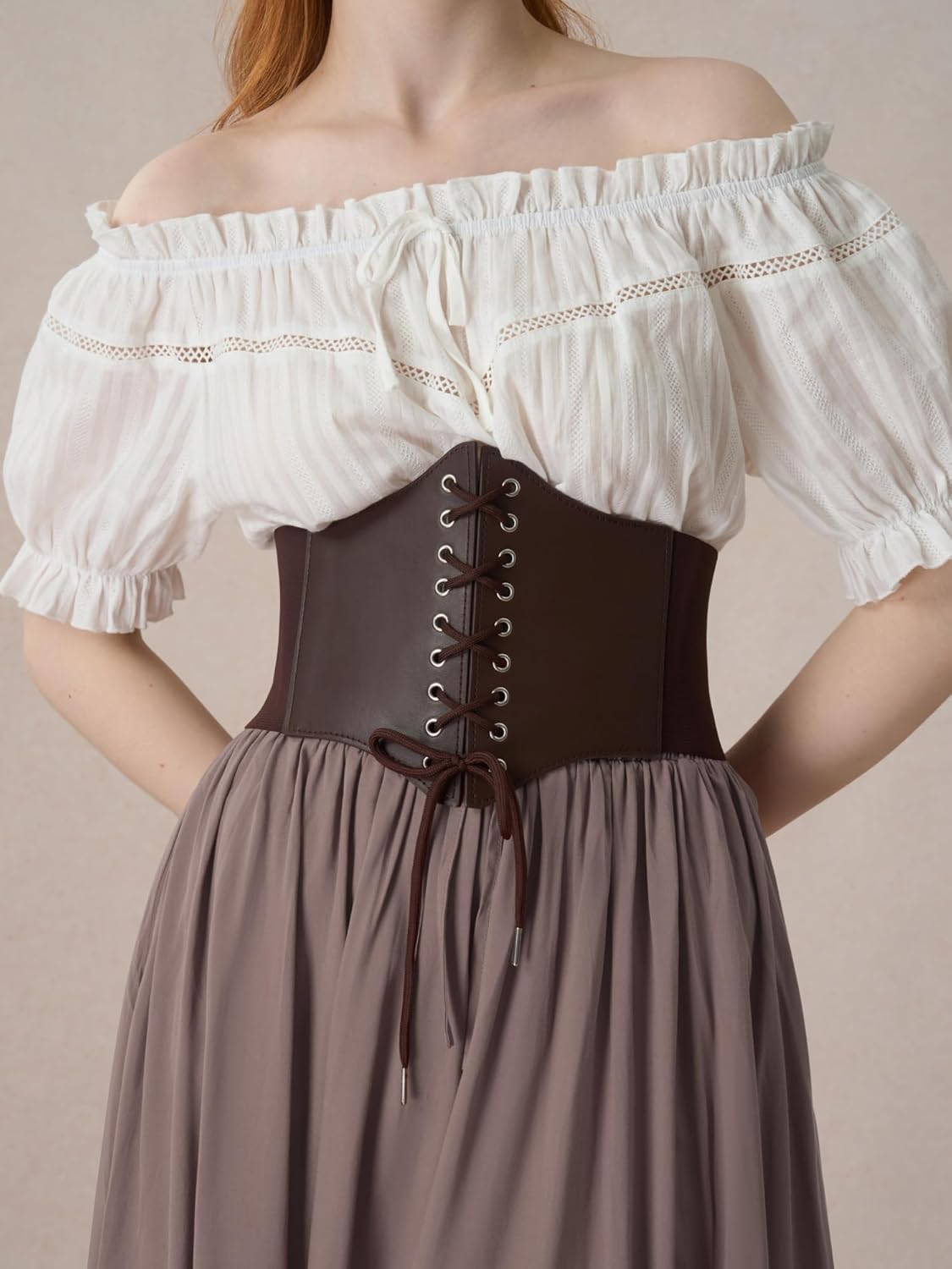 YESSA Renaissance Maxi Skirt with Corset Belt,Renaissance Costumes Pirate Medieval Skirt with Pocket,Ren Faire Costume Outfit - Image 3