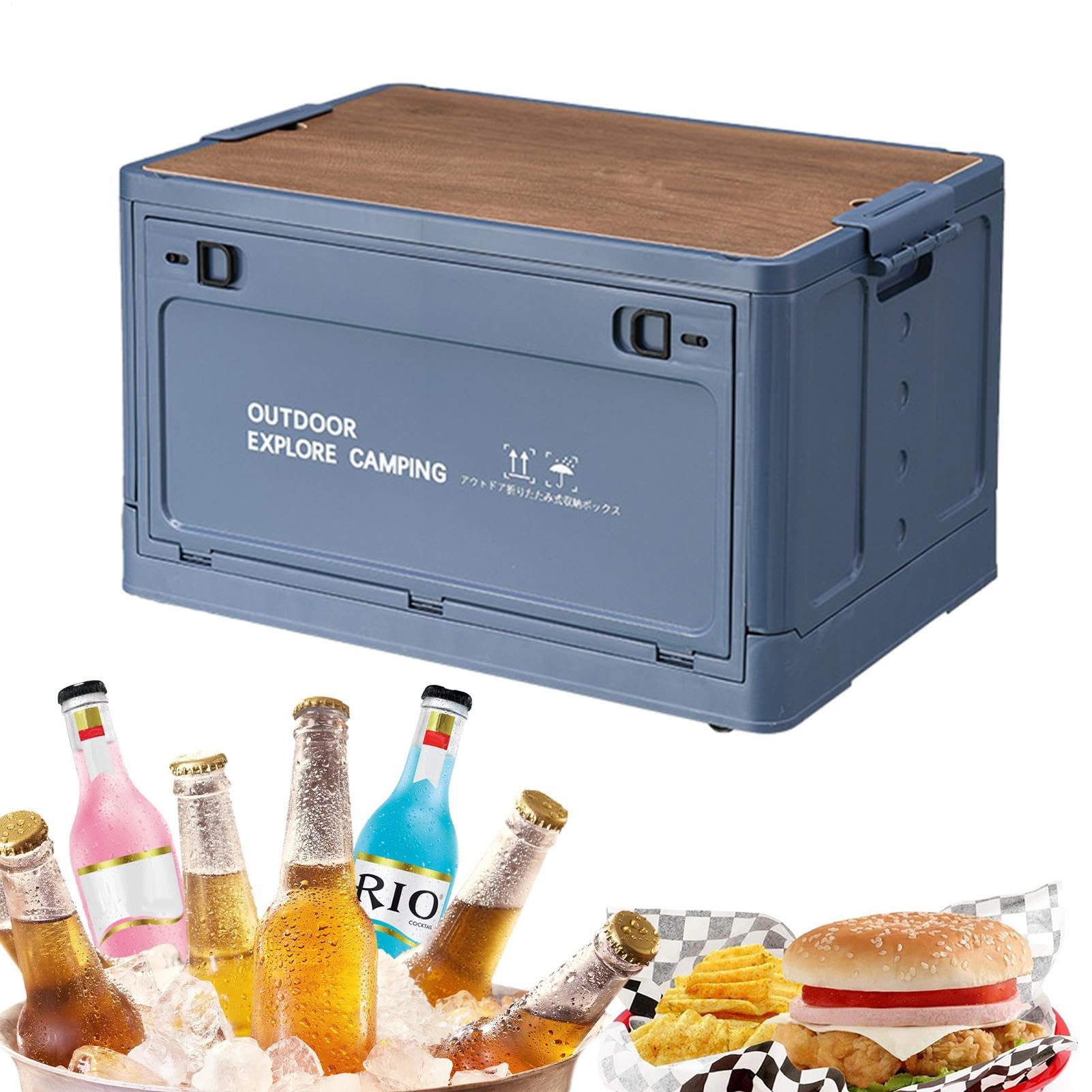 Generico Aufbewahrungsboxen Camping Faltbar Aufbewahrungsbox Camping | Aufbewahrungsbox mit Holzdeckel Faltbox für Garage Organisationsbox Stapelboxen für attrez