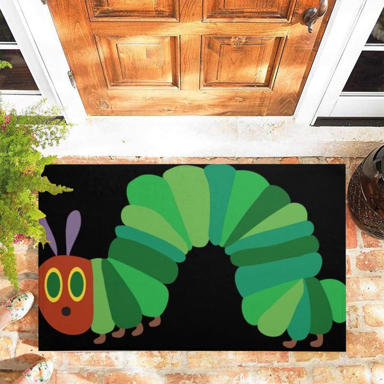 Door Mat Catoon Green The Very Hungry Caterpillar Door Mats for Indoor, 40x60 cm, Non-slip Entrance Rug Machine Washable Soft Doormats for Kitchen Bathroom Bedroom