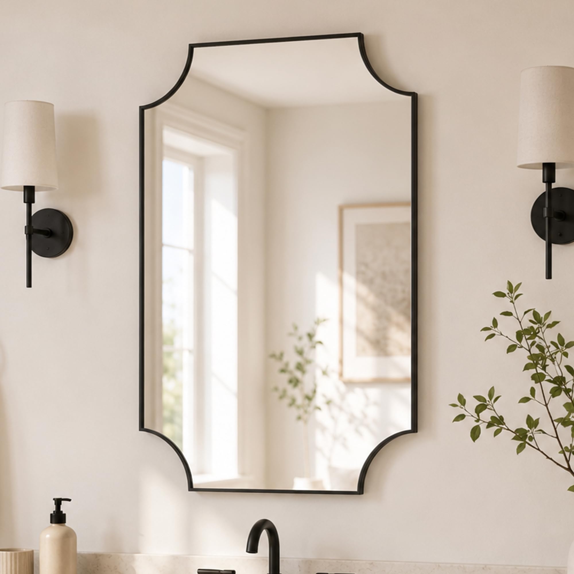 Photo 1 of Pocetry 24x36" Matte Black Scalloped Rectangle Mirror