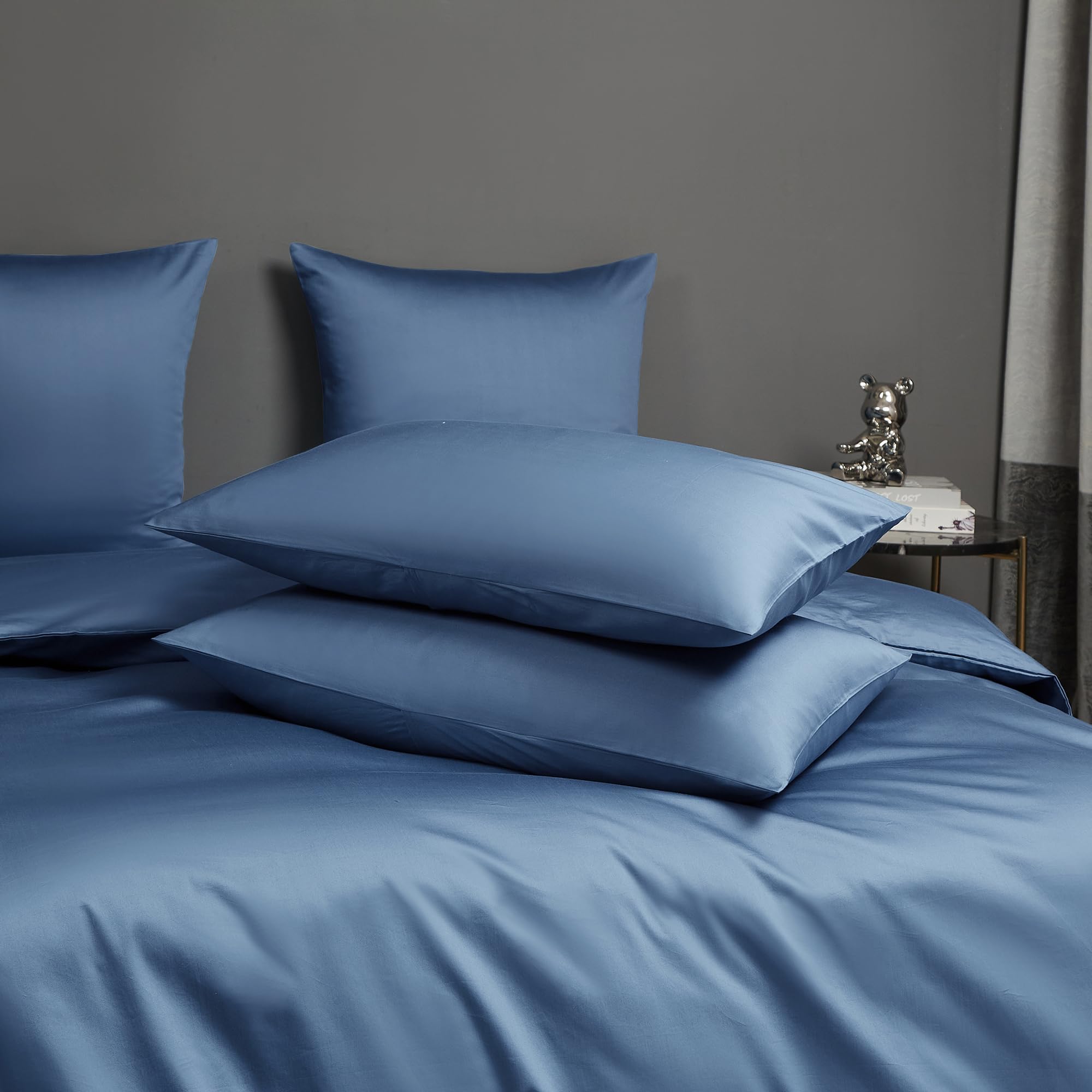 Luowei Mako Satin Bettwäsche 135x200 cm Baumwolle, 2‑teilig, Blau