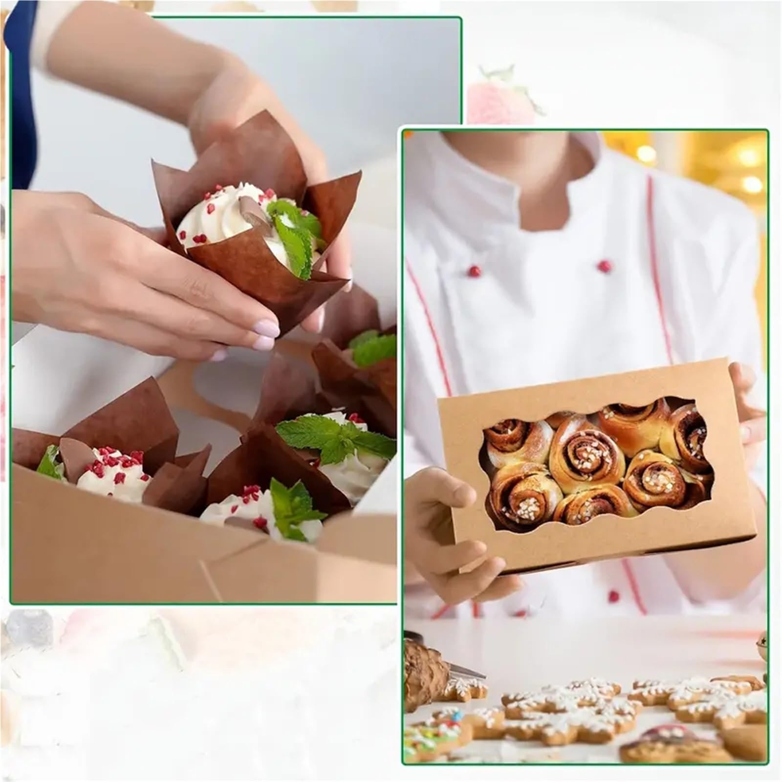 Cajas de panadería con ventana transparente 36 Uds., caja for galletas y pastelería, de panadería Kraft con ventana transparente for postres(Biscuit box (large))