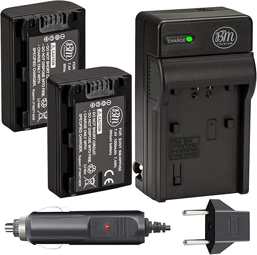 BM Premium - Paquete de 2 baterías NP-FH50 y cargador de batería para cámara digital Sony CyberShot DSC-HX100V DSC-HX200V