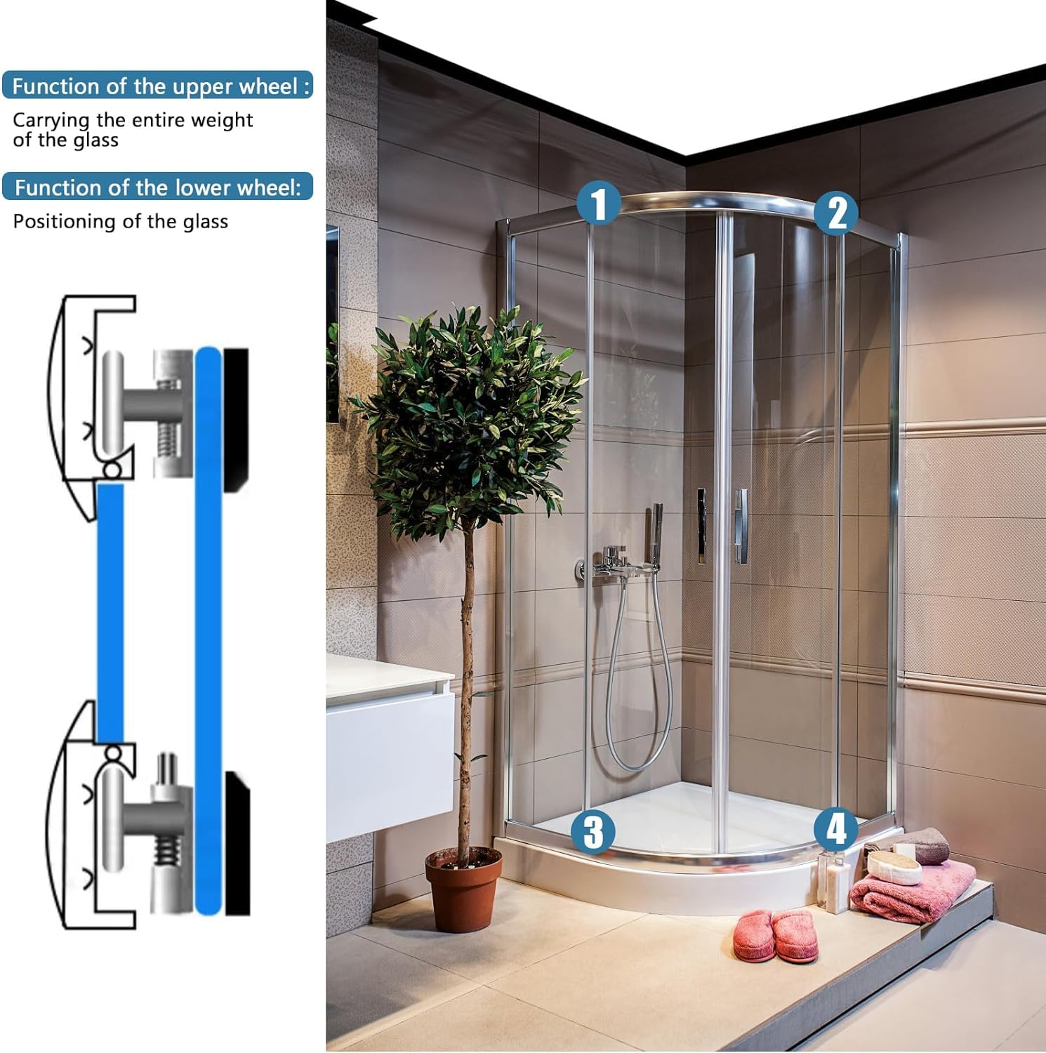 Rotelle Per Porta Doccia - 4 Pezzi, Diametro 23mm, Per Vetro 4-6mm