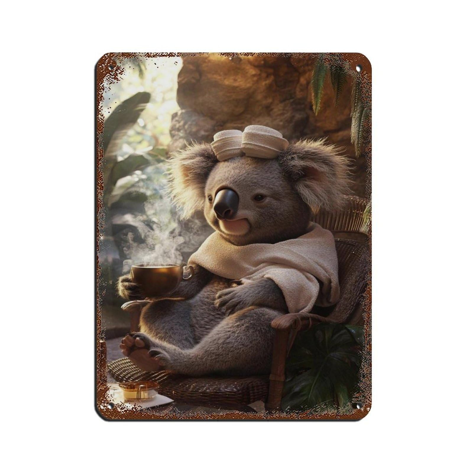 Cute Koala, Cozy Animal Decor Tin Sign Vintage Metal Pub Club Cafe Bar Home Wall Art Decoration Poster Retro 12x16inch(30x40cm)