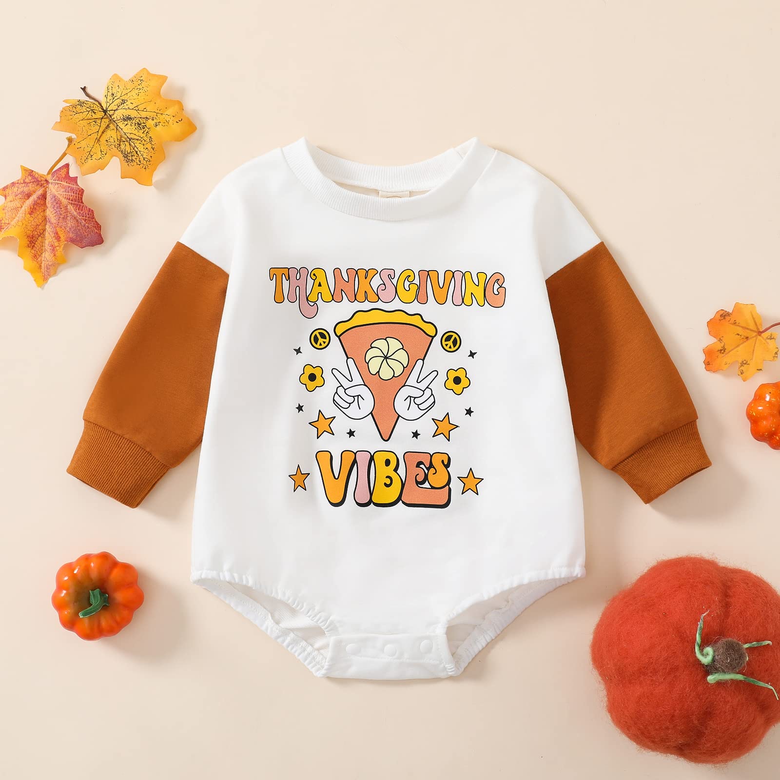 ITFABS Unisex Baby Boy Girl Thanksgiving Clothes Long Sleeve Turkey Romper Bodysuits Sweatshirt Outfit Fall Winter Clothes (WhiteE,12-18 Months)