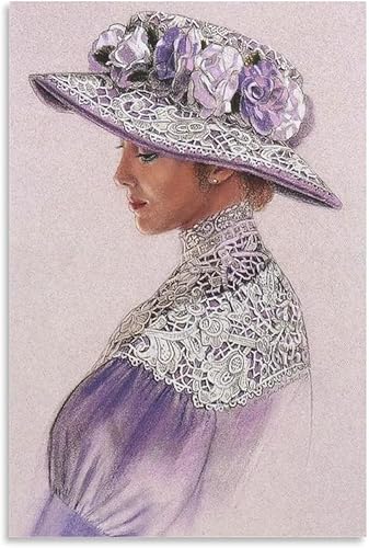 Miniatura 1 de Póster artístico de dama victoriana con sombrero de rosa, póster estético de sala de arte de moda (3) póster de arte en lienzo y arte de pared,