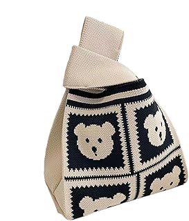 かわいいニットトートバッグ - ニットトラベルバッグ、軽量レジャー通勤バッグ、クマ柄ショルダーバッグ |女性の大容量ニットバッグ学生、ショッピング、ラップトップ、旅行アウトドア用