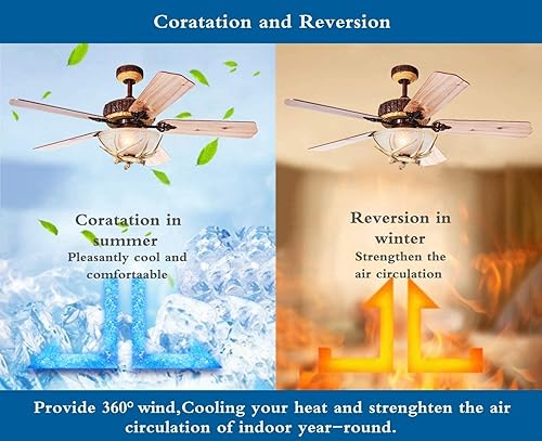 Miniatura 6 de Ventilador de techo de 52 pulgadas con control remoto de luces, ventilador de techo rústico para ventilador de techo interior y exterior, ventilador