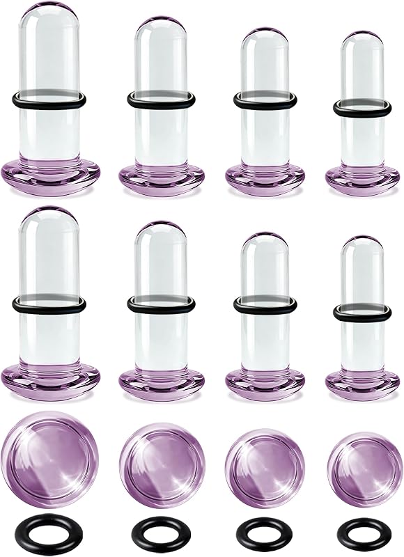 WINSENET Kit com 8 expansores de vidro para orelha, tamanhos de 4,5 mm a 6 mm, com anéis de borracha