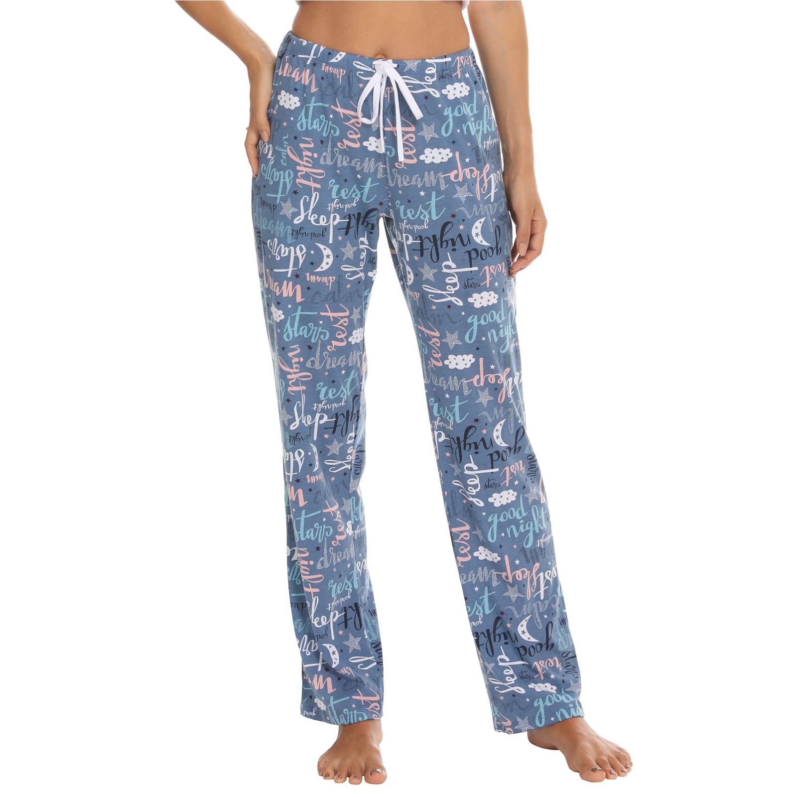 Pantalones de pijama para mujer, con estampado lindo de algodón, con bolsillos