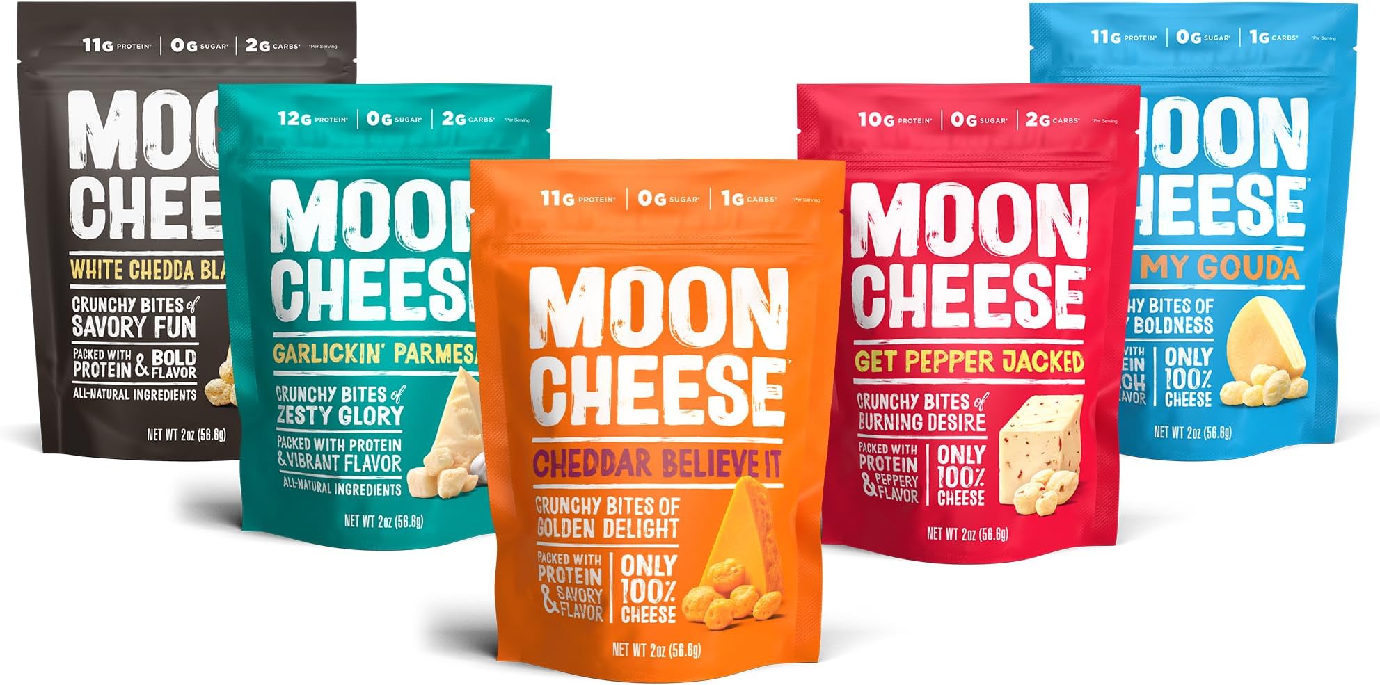 Variety Pack, Cheddar, White Cheddar, Gouda, Garlic Parm & Pepper Jack, Protein-Rich Cheese Snack, Gluten Free, Keto Friendly, 100% Real Cheese, 2 Ounce (Pack of 5)