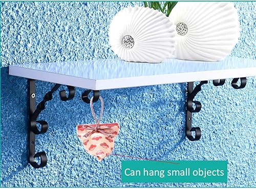 Miniatura 7 de Soportes de estante triangulares de hierro forjado montados en la pared, soportes flotantes rústicos con gancho de flores, para estantería, estante