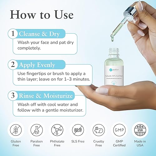 Miniatura 5 de Salicylic 10% Gel Peel, Breakout and Pore Minimizer and Cleanser, 15-30 Full Facial Chemical Peels, 1 fl oz. e, 30 mL – Perfect Image 10% de fuerza