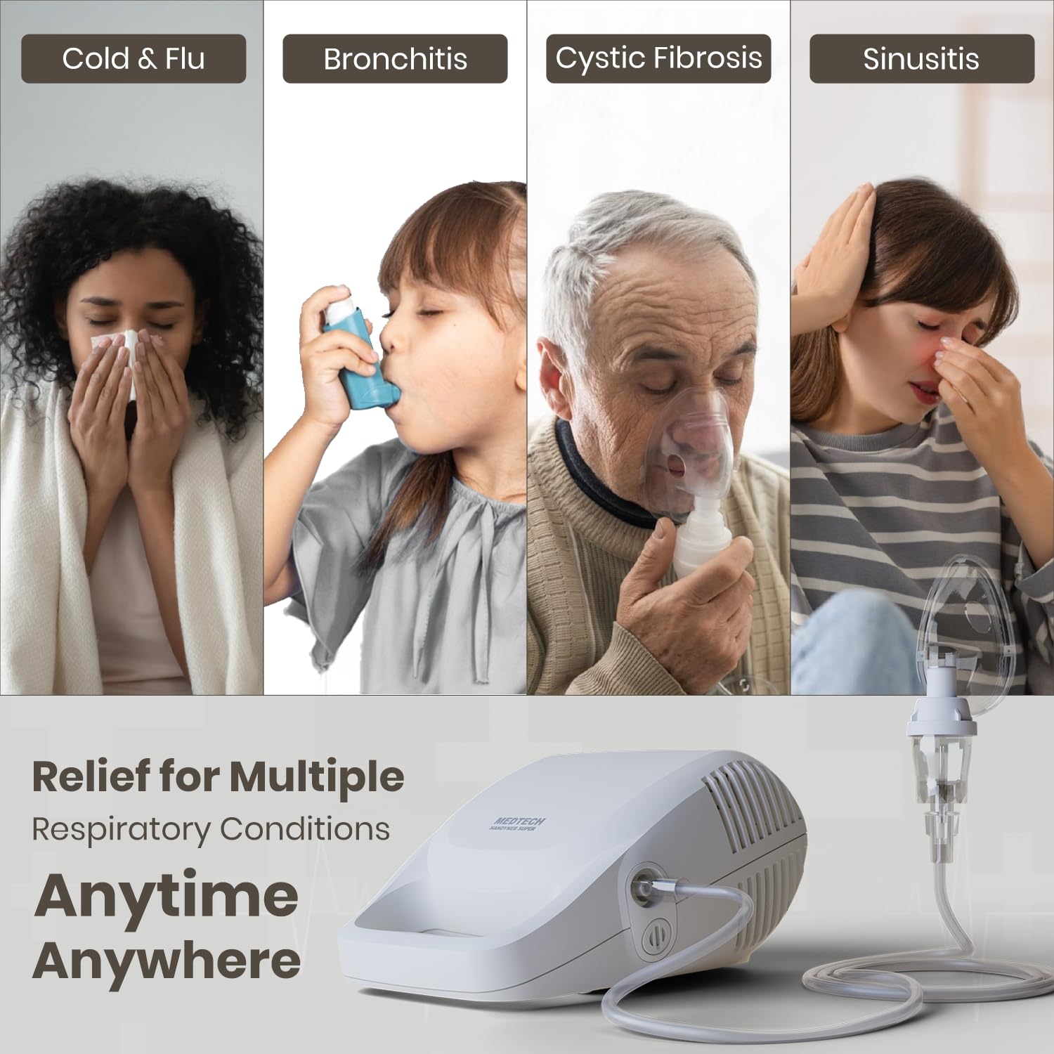 MEDTECH® Super Nebulizer Machine for Adults and Kids | Ultra-Compact Nebulizer with Adult & Child Masks and Mouthpiece | Low-Noise Nebulizer for Home | 2-Year Warranty - Image 6 thumbnail