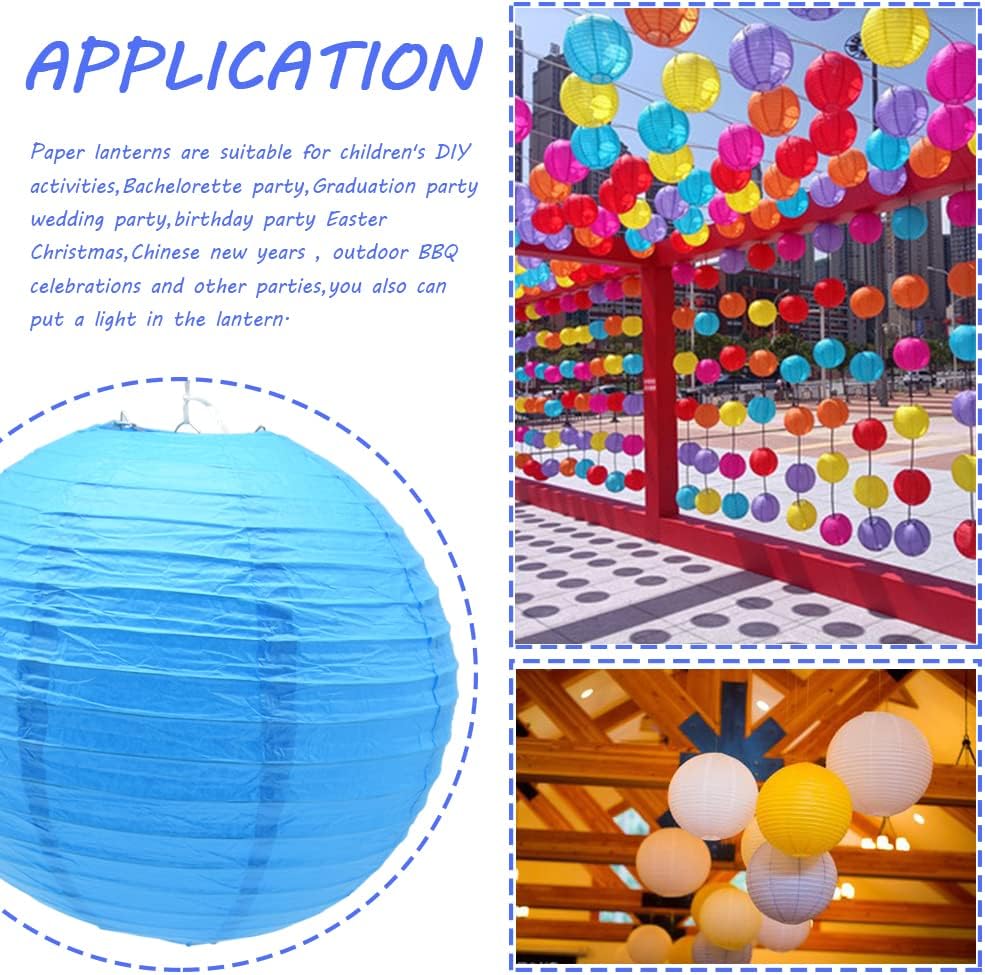 3pcs Paper Lanterns Decorative Round Chinese Paper Lanterns for Birthday Halloween Wedding Baby Bridal Shower Home Decor Party Decoration (12in/Sky Blue)