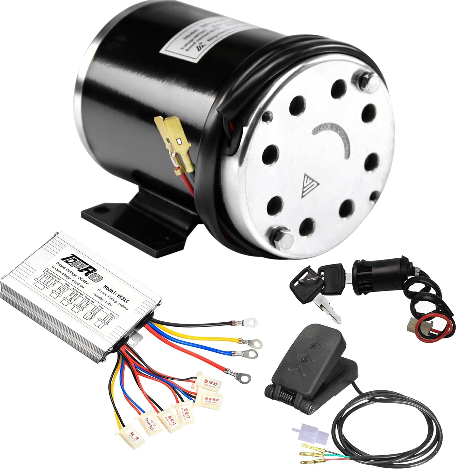 48V 1000W Electric Scooter Brushed Motor MY1020 T8F 9 Tooth 3000RPM with Controller Accelerator Pedal Key Switch for Bicycle ATV Motorcycle Go Kart Buggy Quad 4-Wheelers DIY Parts