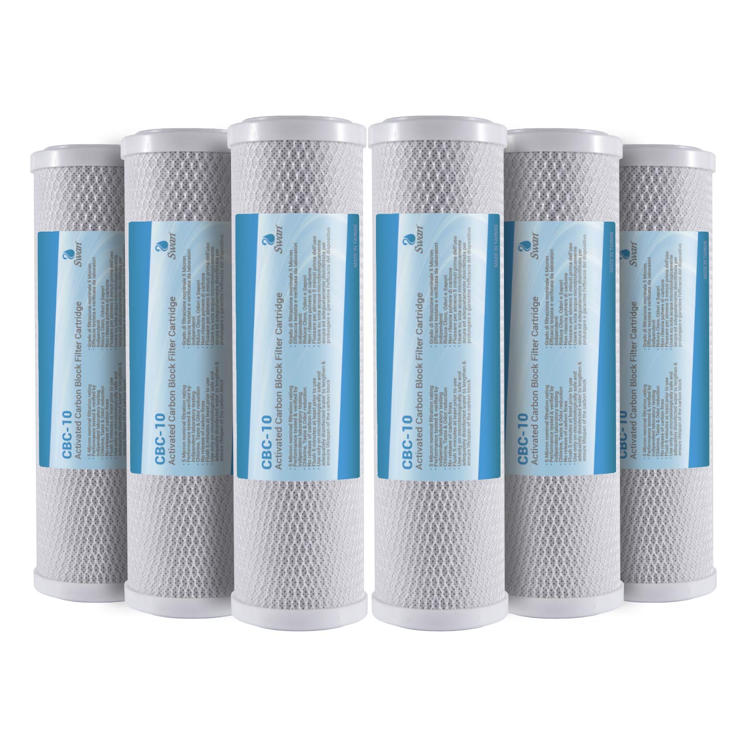 6x Bellerofonte Carbon Block CTO 10“ 5 Micron Filtro Acqua per sistemi ad osmosi inversa per tazza portafiltro standard