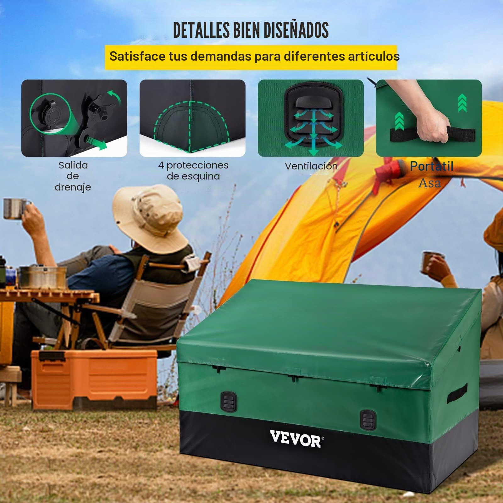 VEVOR Caja de Almacenamiento para Exteriores 230 Galones Arcón de Almacenaje para Jardín Tela Lona de PE Baúl de Almacenamiento Portátil 147 x 86 x 108 x 77 cm para Piscina Patio Jardín Garaje Verde