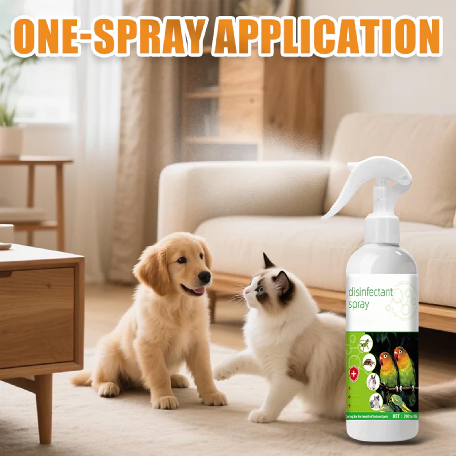Haustier-Deodorierer, 200 ml, für Papageien, Barsch, erfrischender Nebel, für Papageien, Nymphensittiche, Kätzchen, Welpen, Käfig, Futterstangen, Boden, Urin, Urin, Urin, Haustierbereiche