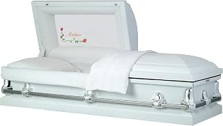 Titan Casket Orion Panel Collection (White, Mother) Handcrafted Funeral Casket - White with White Crepe Interior & 'Mother' Head Panel