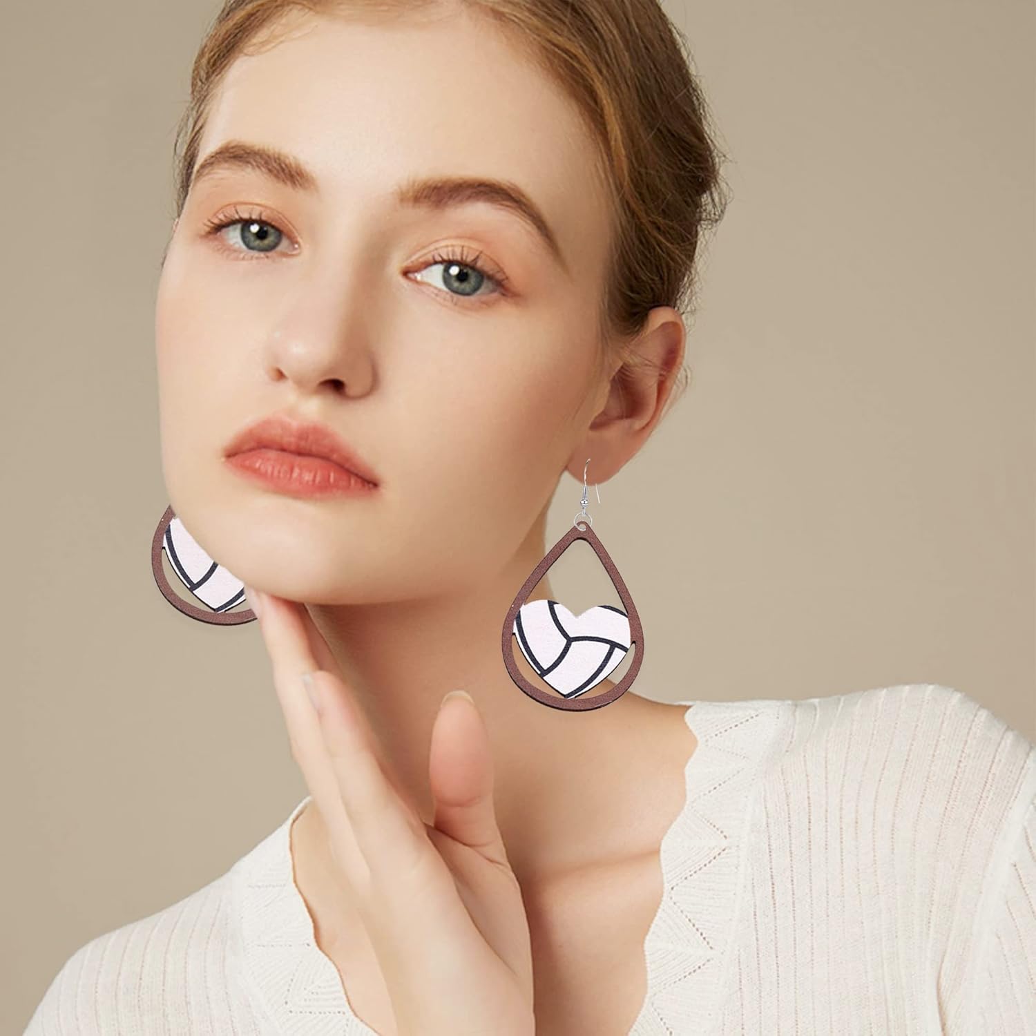 Wooden Sports Ball Earrings Heart Drop Dangle Baseball Basketball Volleyball Football Earrings Sports Fans Players Jewelry Valentine Day for Women - Image 2