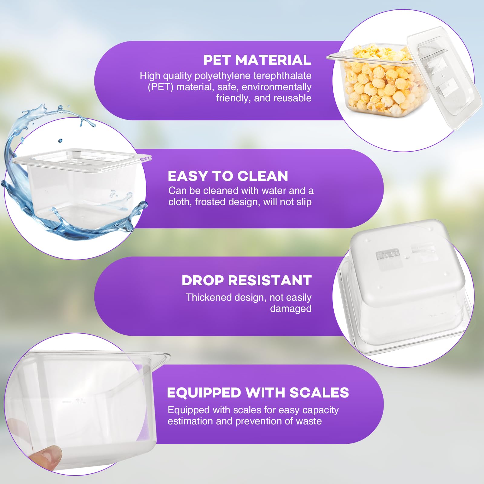 VOISEN Confezione da 12 contenitori per alimenti in plastica con coperchio, contenitori per frutta per frigorifero, 1/6 dimensioni 15,2 cm, in policarbonato trasparente, contenitori per insalata per