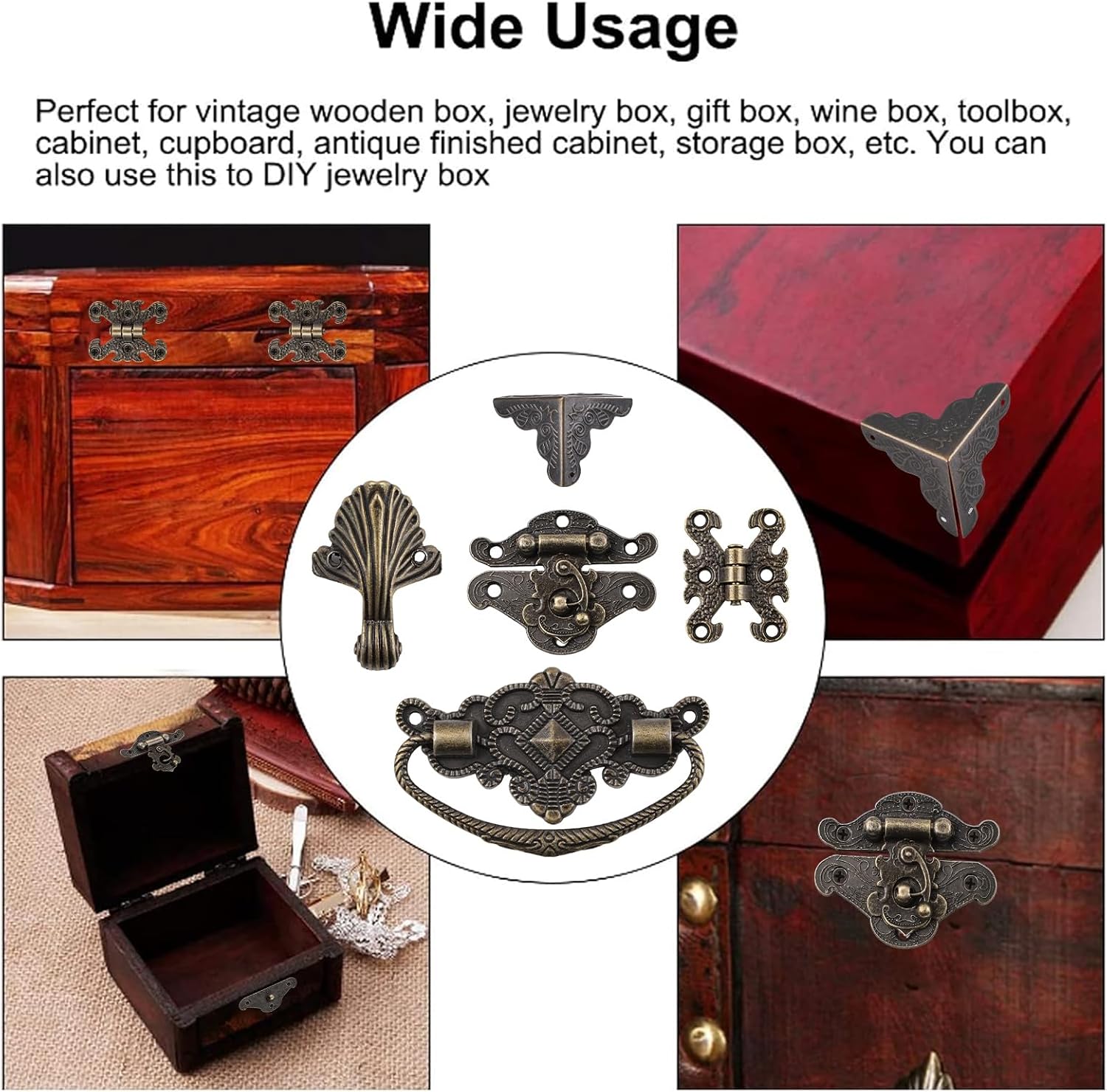 MOROBOR Jewelry Box Antique Lock Latch Hasp Hinges Handle Box Corner Protectors Kit for DIY and Decorative Jewelry Box Bronze, Wood Case Jewelry Chest Feet Leg Corner Protector, Box not Included image 5