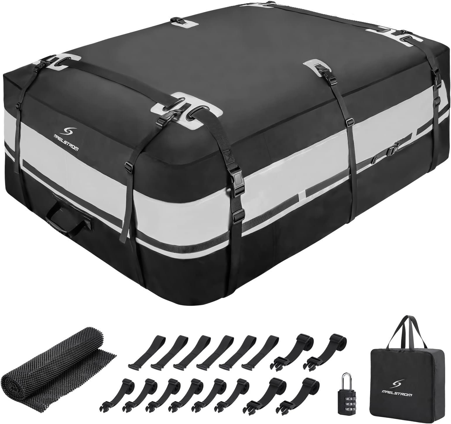 Rooftop Cargo Carrier,Roof Rack Cargo Carrier,Car Roof Bag for Car with/Without Rack,with Lock& Anti-Slip Mat (Black with Silver (21 Cubic Feet)