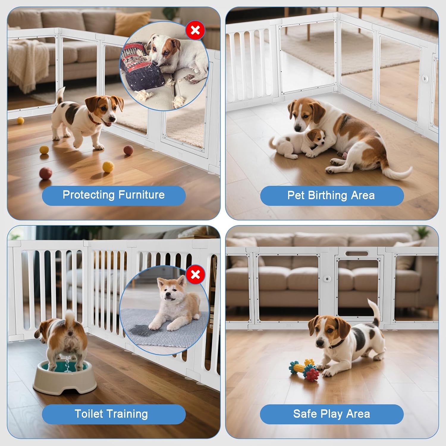 Clear Acrylic Dog Playpen Indoor, 10 Panels 23.6" H, Transparent Plastic Puppy Fence with Door, Sturdy & Easy to Clean Pet Pen for Small Dogs, Cats, Rabbits, Ferrets – White