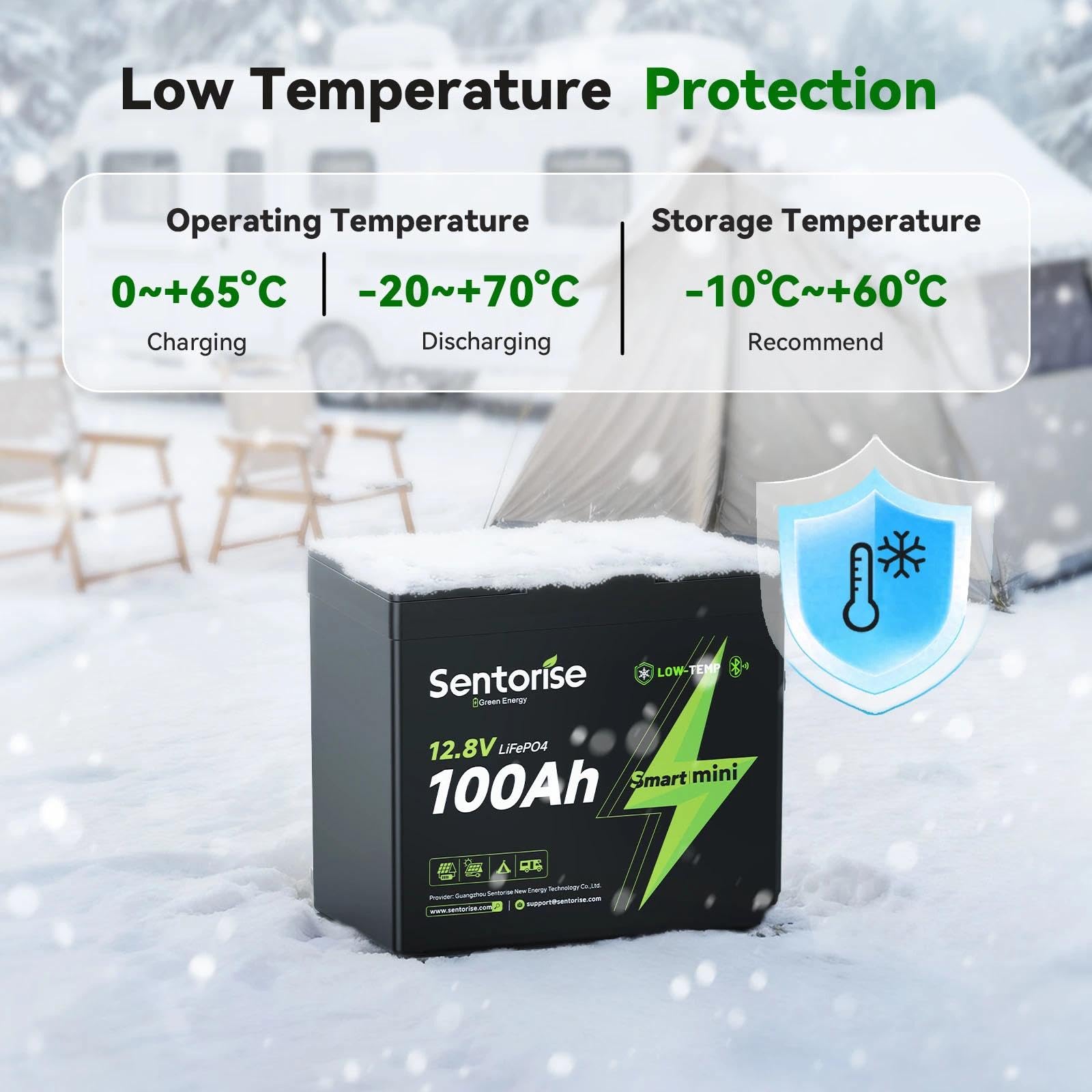 12V 100Ah Mini LiFePO4 Batterie, Kompakte Tiefzyklus Lithium Batterie mit Smart BMS, Bluetooth, Tieftemperaturschutz, 4000+ Zyklen, Platzsparendes Design für Wohnmobil, Marine