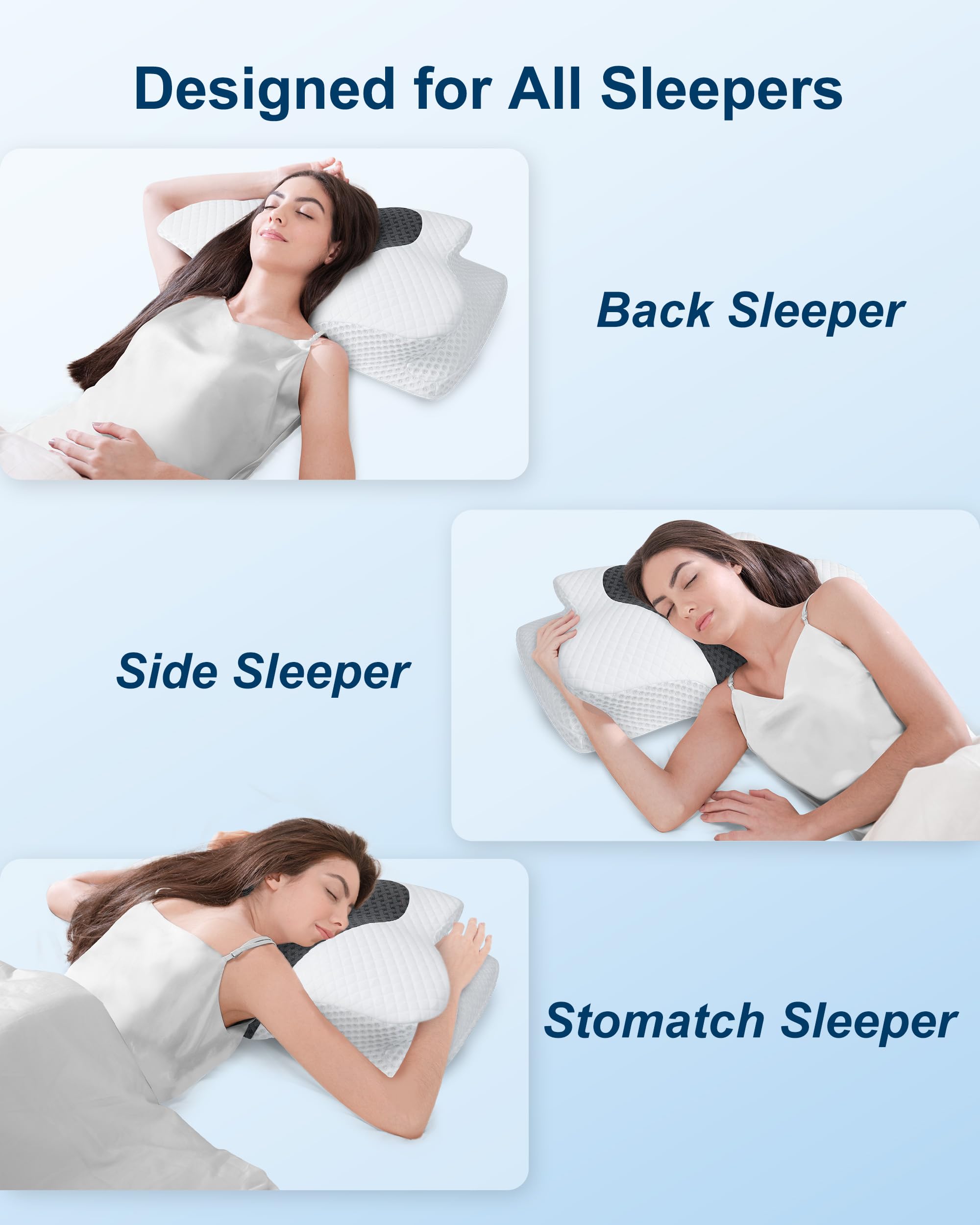 HOMCA Oreiller Cervical, Oreiller Memoire Forme pour la Nuque, Oreiller Ergonomique pour Dormir sur Le Côté, Le Dos et Le Ventre, 60x40x9/10cm