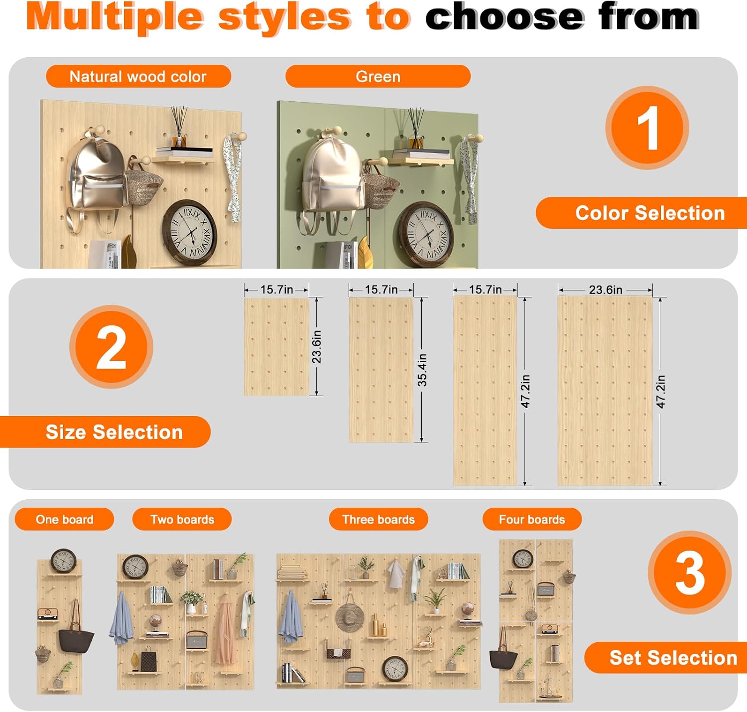 AMSXNOO Modular Wood Peg Board Wall Organizer Kits, 40X60CM/15.7X23.6IN | Heavy Duty Wood Pegboard, Includes shelves and matchsticks, for Office Bedroom Living Room Study Room Craft Room