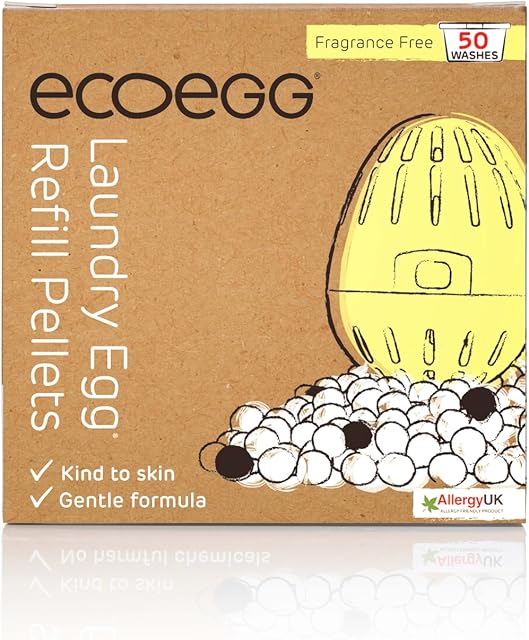Ecoegg Laundry Egg Refill Pellets | Detergent and Fabric Softener Replacement | Non bio and no enzymes, chlorine bleaches, phosphates, parabens, SLS/SLES or palm oil | 50 Washes | Fragrance Free