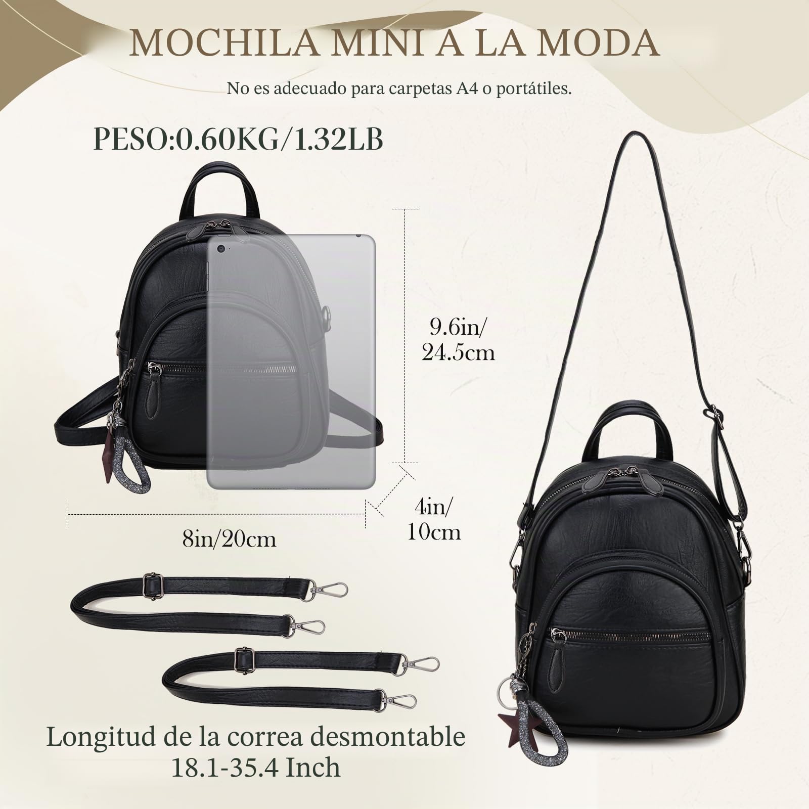 VX VONXURY Mini Mochila de Cuero PU Mochila Mujer con Correa Desmontable Mochila Pequeña Mujer con Bonita Decoración para Diario