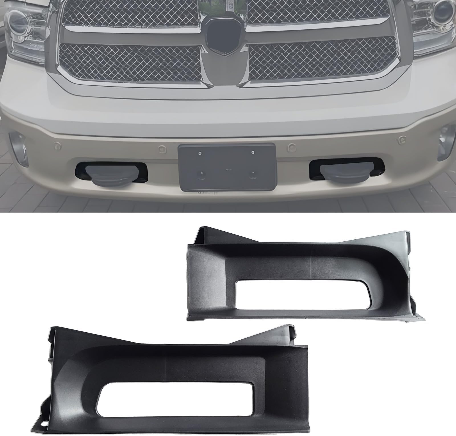 Pair Front Driver Passenger Tow Hook Bezel Kit Front Left & Right Side Trailer Hook Decorative Cover Compatible with Dodge Ram 1500 2013-2018 Accessories Replace 68196982AA