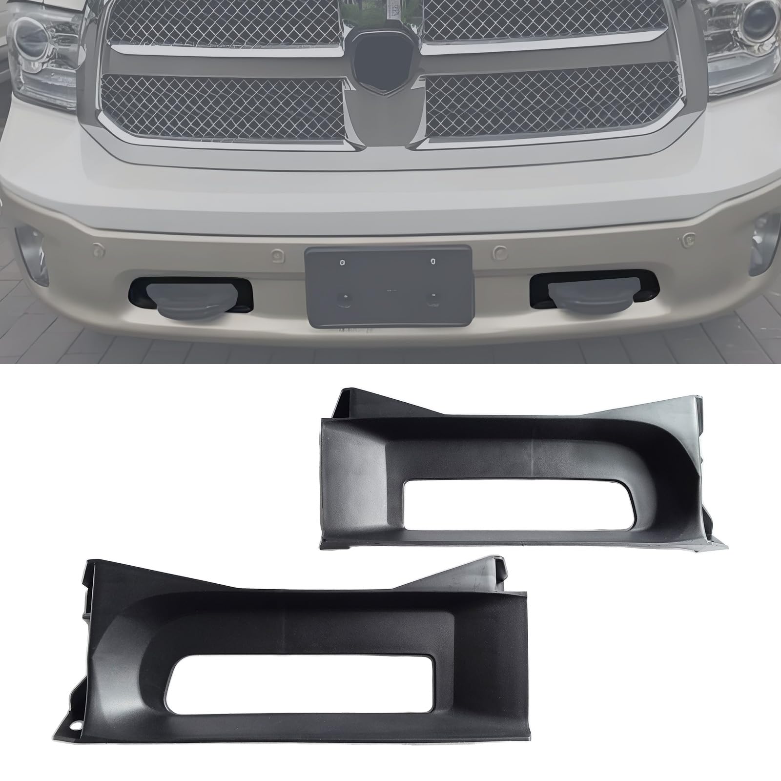 Pair Front Driver Passenger Tow Hook Bezel Kit Front Left & Right Side Trailer Hook Decorative Cover Compatible with Dodge Ram 1500 2013-2018 Accessories Replace 68196982AA