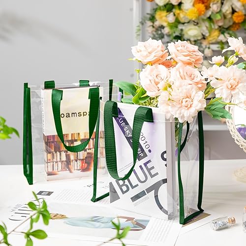 Miniatura 4 de Paterr Paquete de 20 bolsas de plástico transparentes de 10 x 10 x 4 pulgadas, bolsa de regalo aprobada por estadios con asas para mujeres,