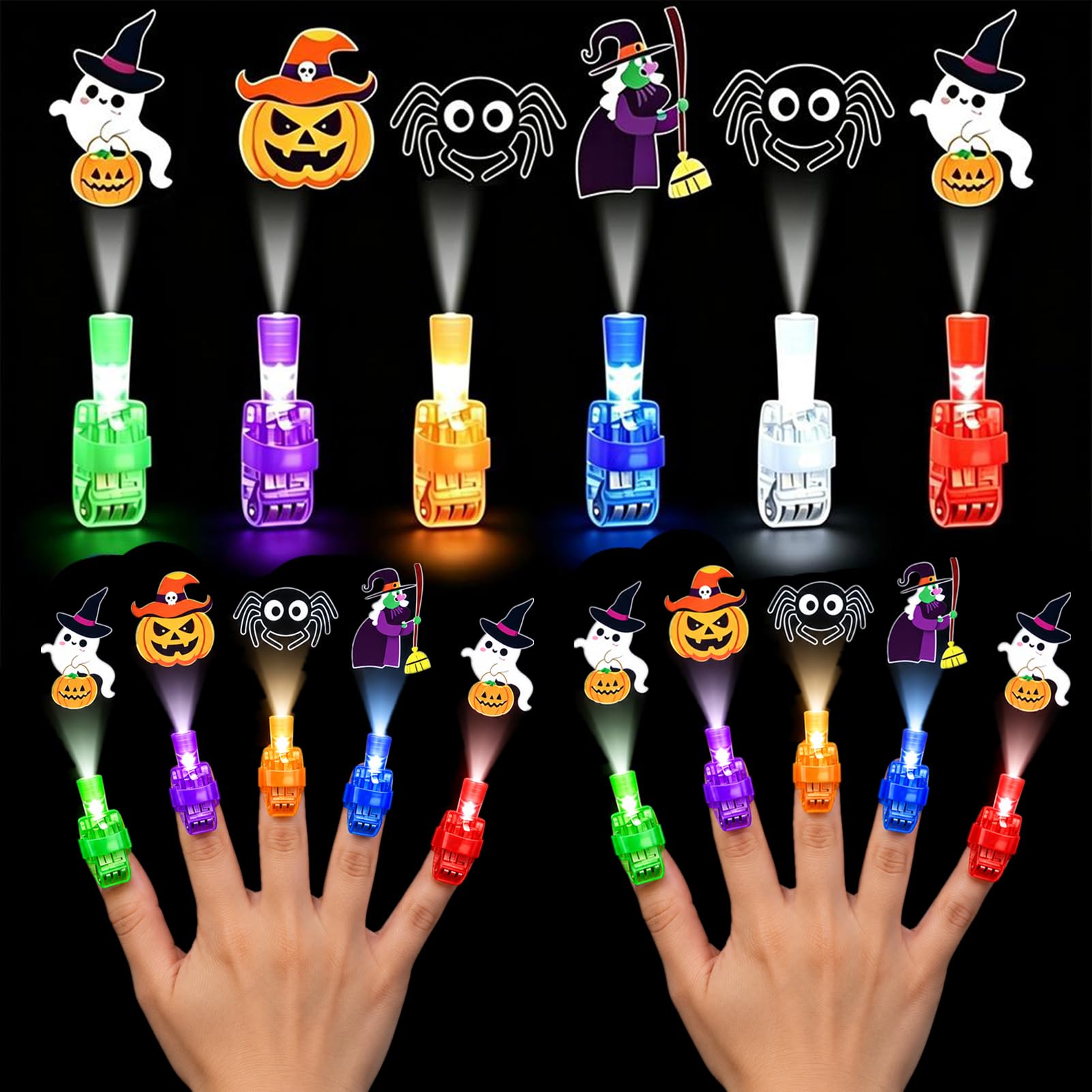 36 Pcs Halloween Finger Lights Projector, Mini LED Colorful Projection Toys for Kids, Spooky Party Favours with Ghost Pumpkin Bat Patterns, Trick or Treat Bag Fillers,Random Color