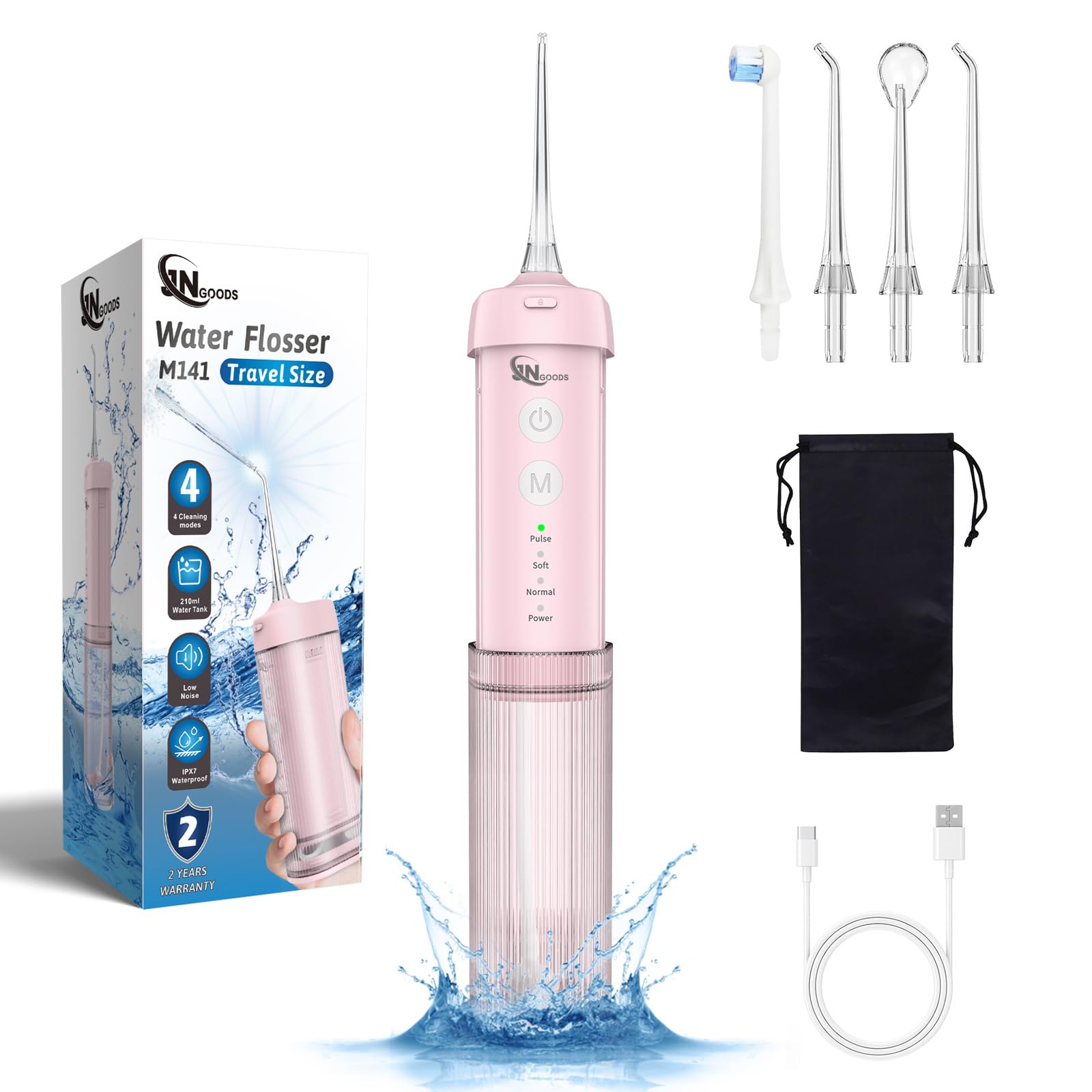 JNGOODS Mini Portable Water Flosser Oral Irrigator Water Teeth Cleaner Pick, Telescopic Water Tank, 4 Modes & IPX7 Waterproof, Home & Travel Water