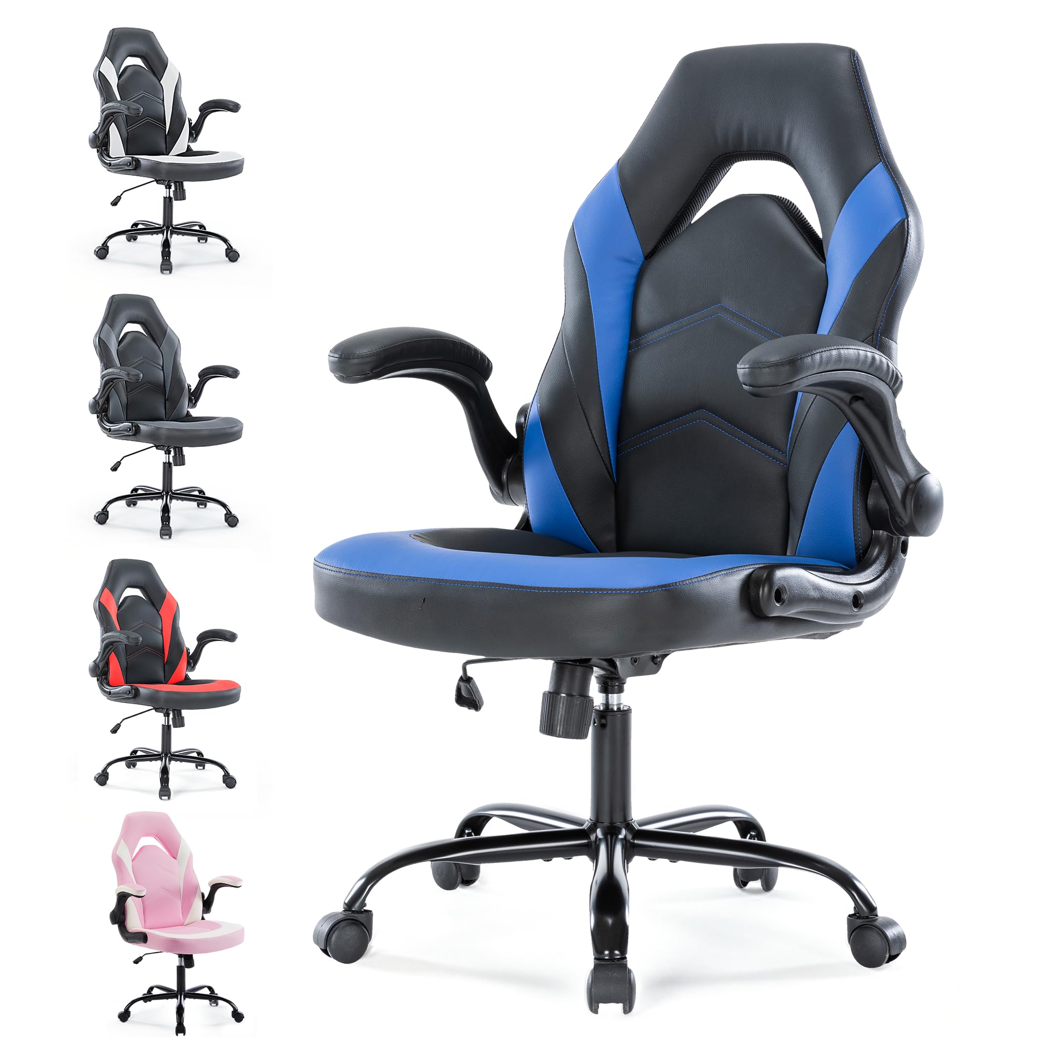 Ergonomic Gaming Chair with Adjustable PU Leather Seat, Flip-Up Armrests, and Swivel Design, Perfect for Home Office, Gaming, or Entertainment – Ideal for Adults, Kids, and Gamers, Black/Blue