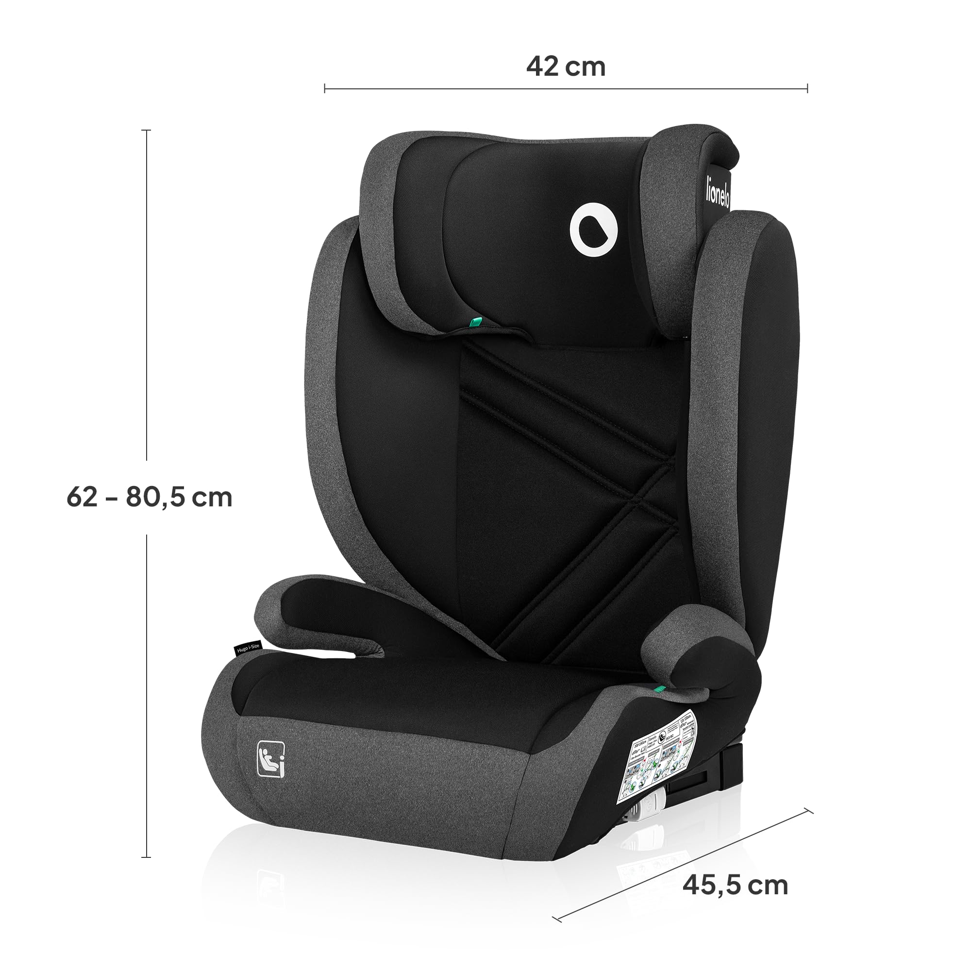 Lionelo Hugo I-size Seggiolino Auto ISOFIX con l'ultima Norma i-Size R129 per bambini Gruppo 2-3 (100-150cm) Poggiatesta a 8 Livelli,Memory Foam,Poggiabraccia,Protezione
