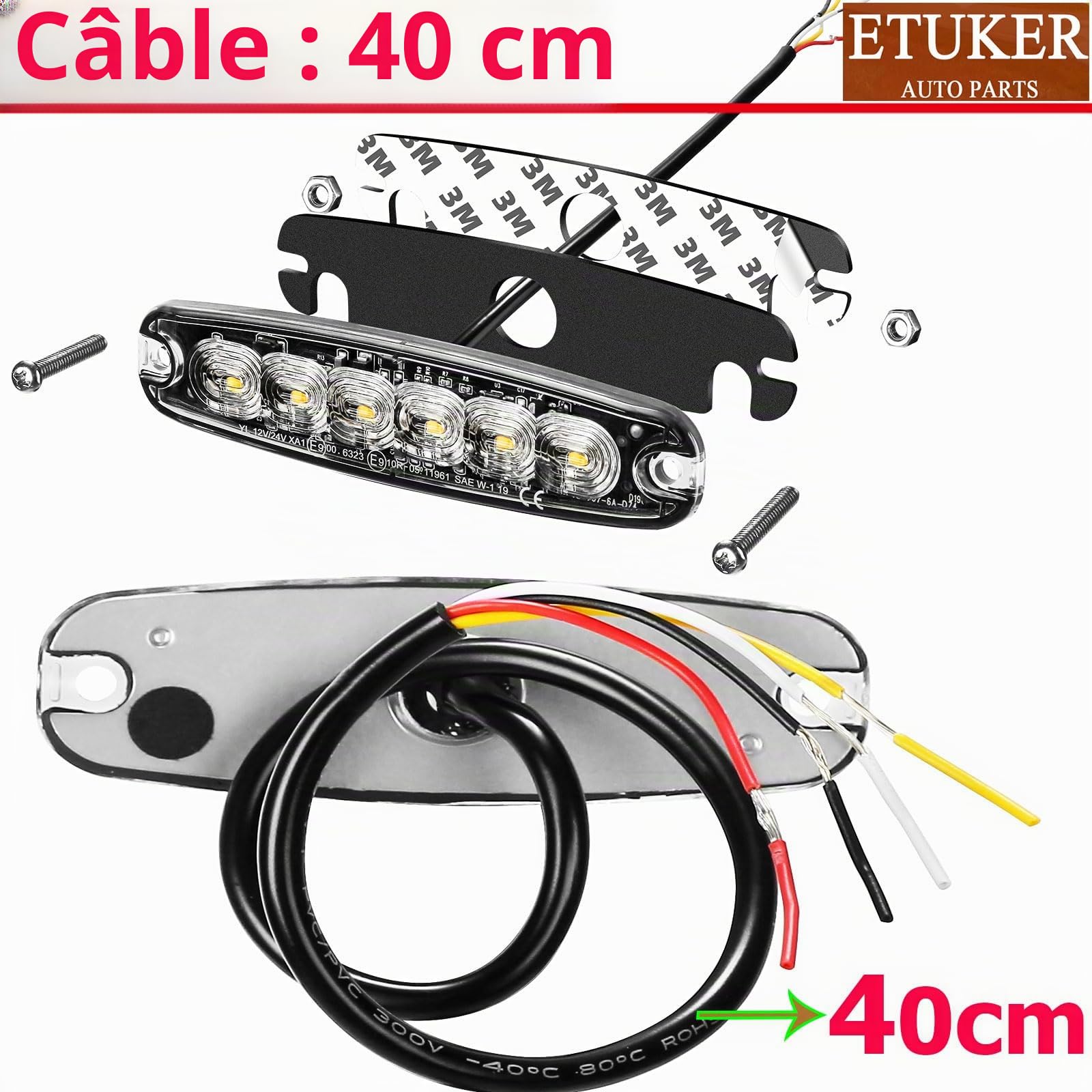 2x 6LEDS Gyrophare 12/24V Feu de Freinage Stroboscopique Ambre pour Camion Voiture Véhicule