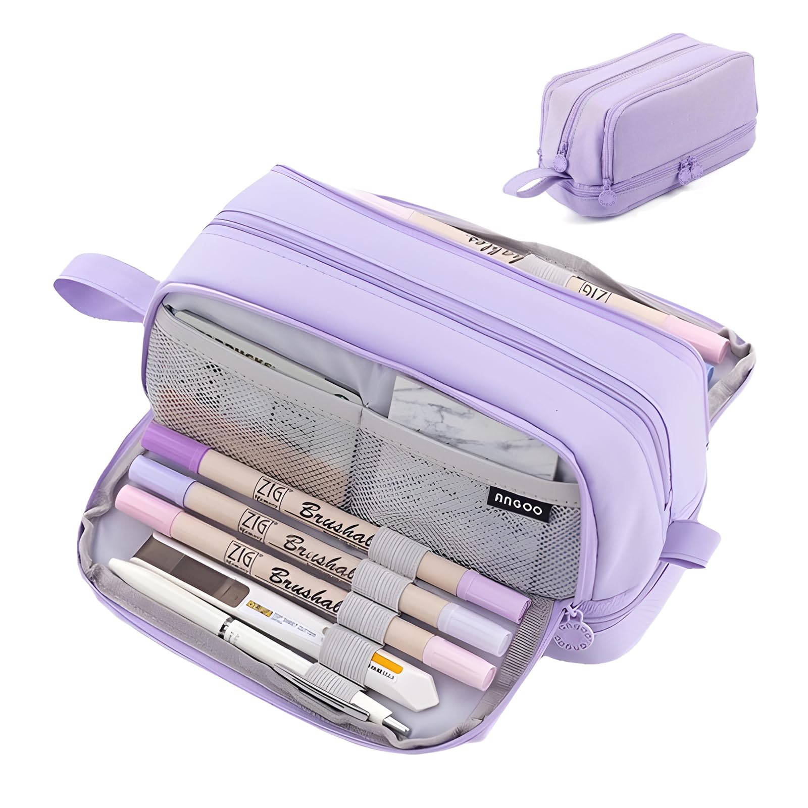 NEXROLA Astuccio di Grande Capacità, Astuccio 3 Scomparti, Astuccio Portamatite, Astuccio Scuola, Cose per la Scuola, per le Scuole Elementari e Medie - Viola