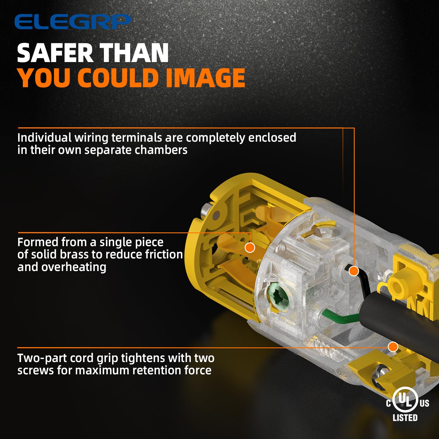 ELEGRP Lighted Straight Blade Electrical Plug and Connector Set 20 Amp 125 Volt NEMA 5-20P NEMA 5-20R 2 Pole 3 Wire Grounding, Commercial Grade, Yellow, 5 Set