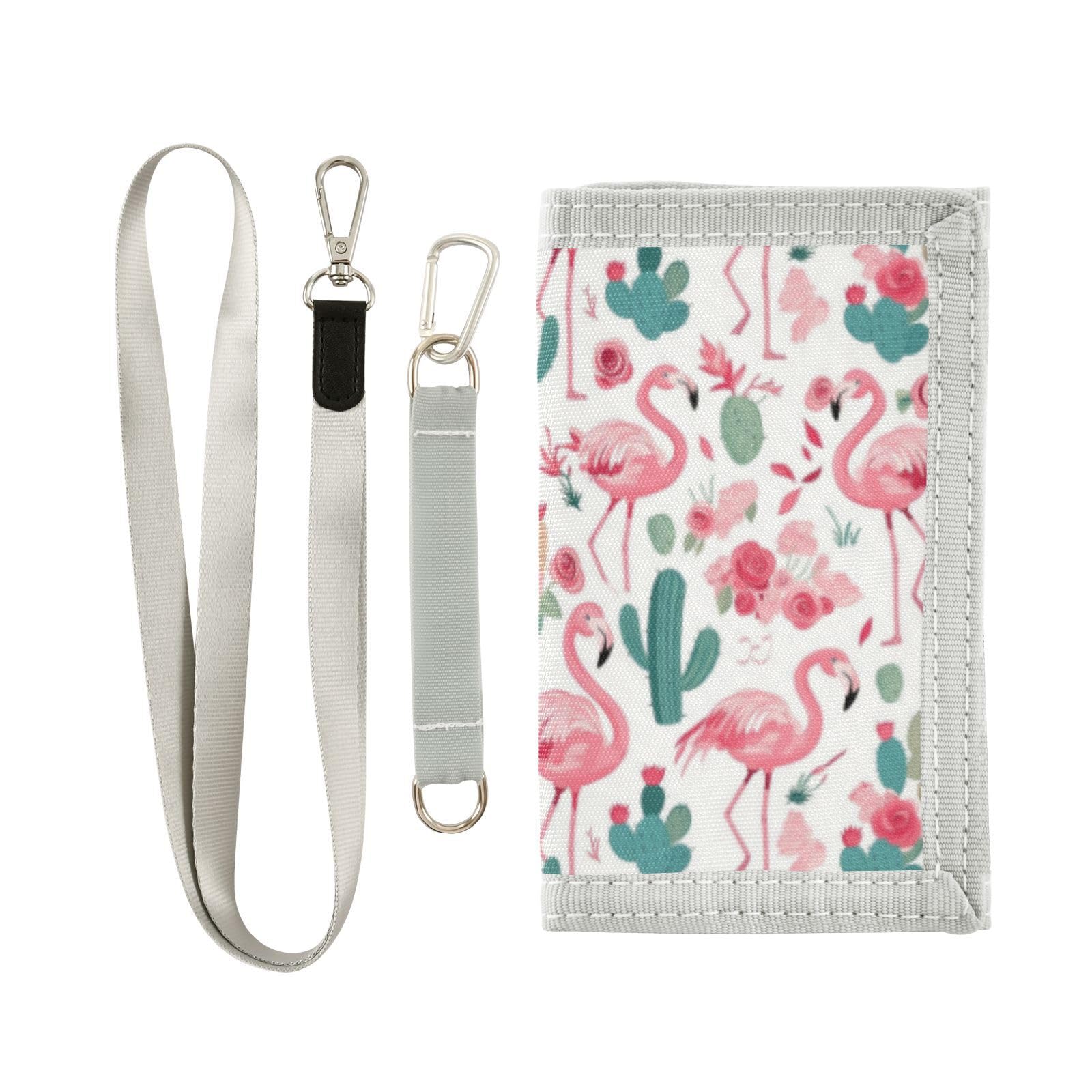 Wusikd Cute Pink Flamingos Kids Wallet for Boys Girls Cacti Roses Toddler Trifold Wallet Novelty Wallet for Teens Women Men