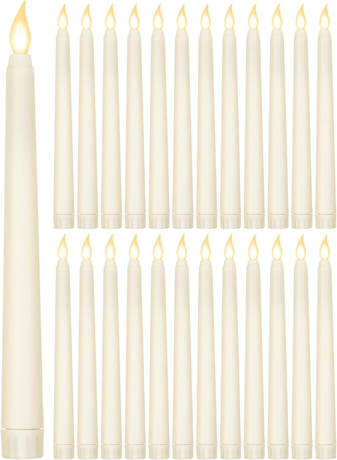 Treela 24 Pcs Flameless Taper Candles Battery Operated Bulk Fake Candles Light LED Candle Sticks Flickering Tapered for Easter Wedding Anniversary Decoration(Basic,8 Inch,Ivory)