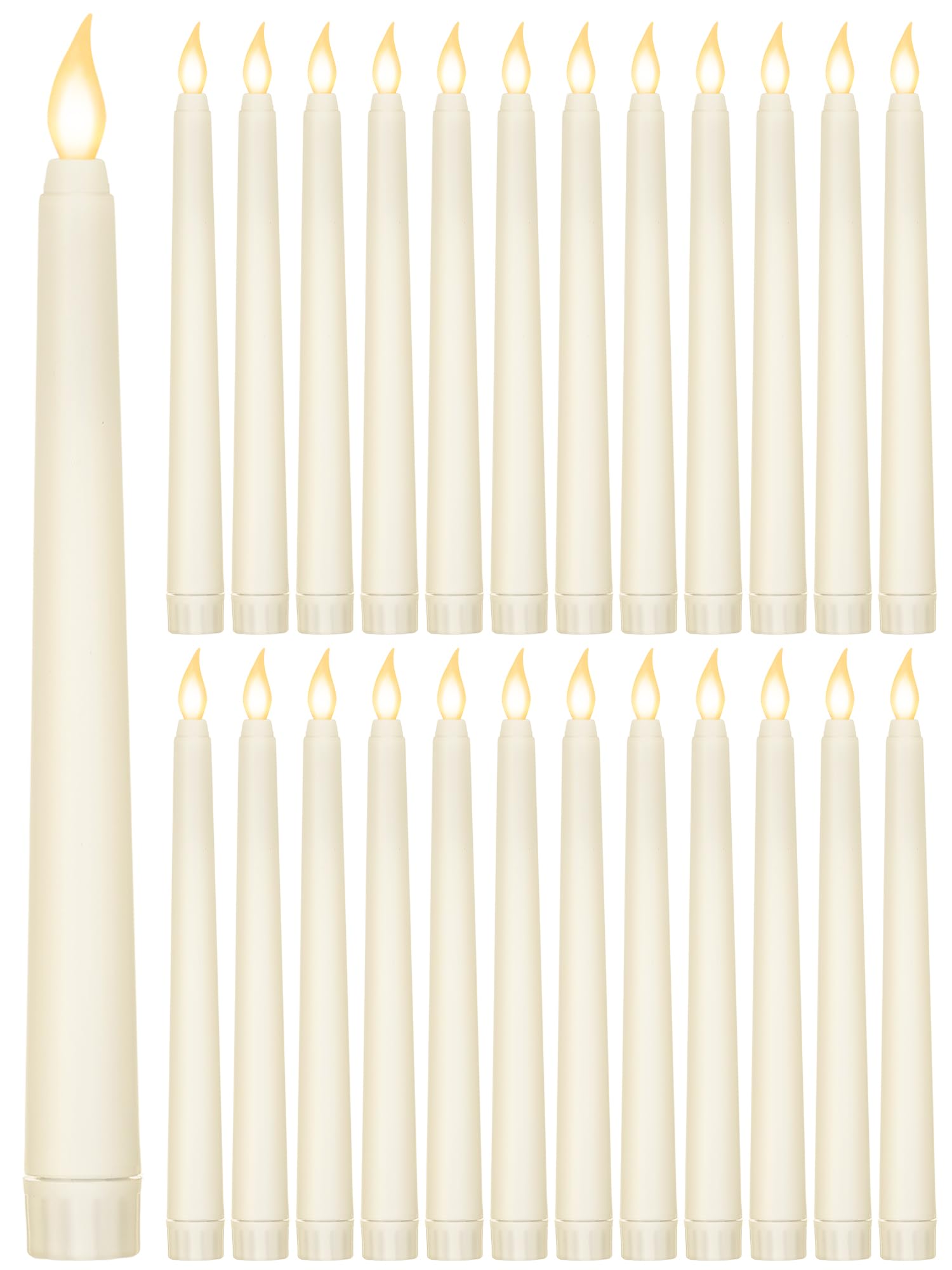 Treela 24 Pcs Flameless Taper Candles Battery Operated ulkB Fake Candles Light LED Candle Sticks Flickering Tapered for Wedding Anniversary Holiday Decoration(Basic,8 Inch,Ivory)